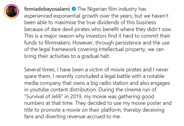 Femi Adebayo raises concern over film piracy