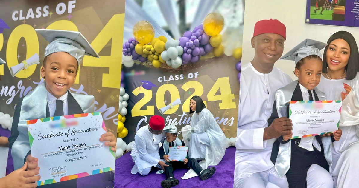 Regina Daniels celebrates her son as he graduates from Kindergarten school