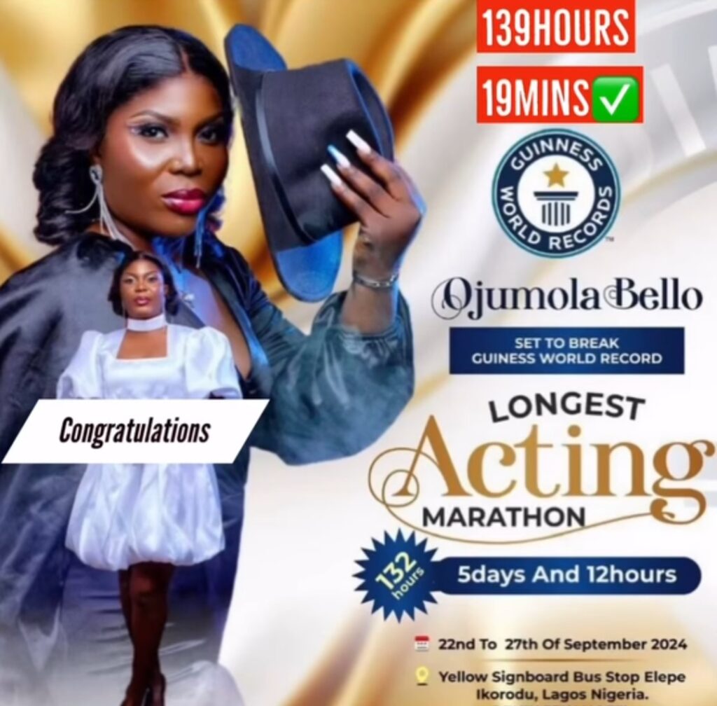 Ojumola Bello Guinness world record for acting 