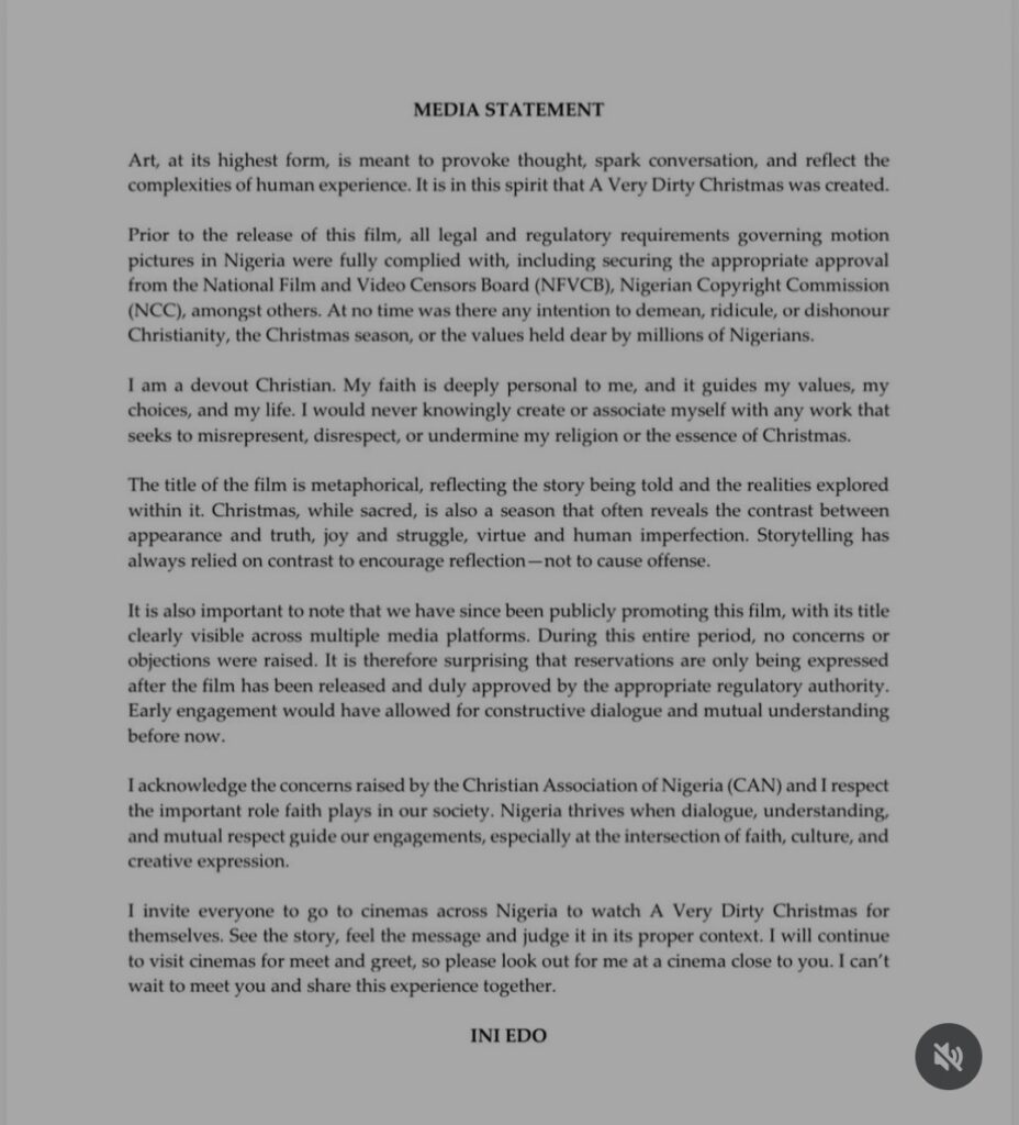 Ini Edo Defends Her Movie 'A Very Dirty Christmas' After Criticism from CAN 12 Ini Edo respond to CAN